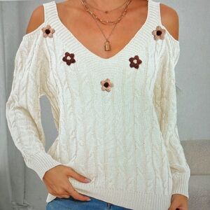 Women's Cream Sweater with Floral Accents